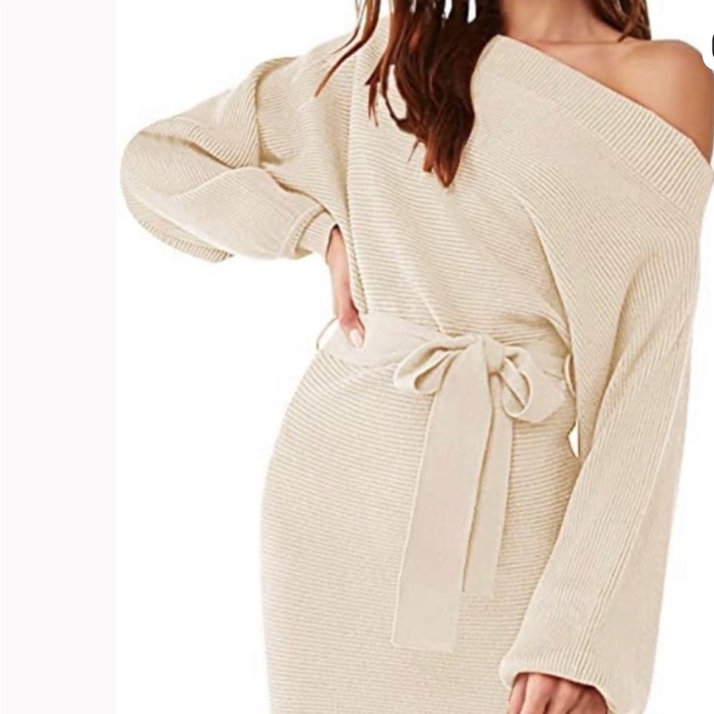 REVOLVE Cream Off-Shoulder Mini Dress